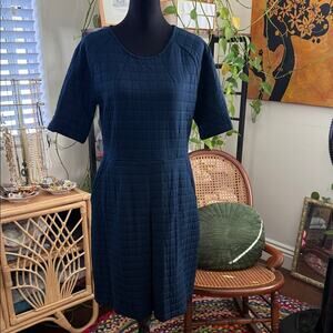 Whistles Navy Blue Quilted Short Sleeve Shift Dress